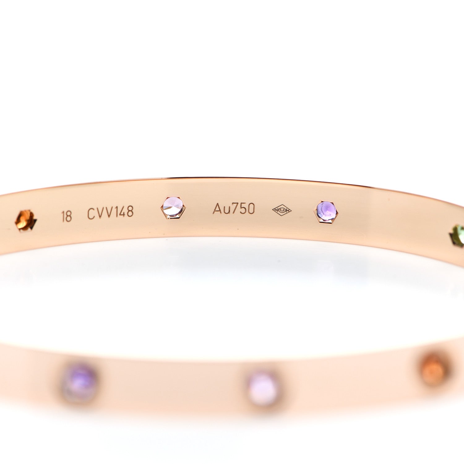 Cartier 18K Pink Gold Sapphire Garnet Amethyst LOVE Bracelet 18 5 of 6