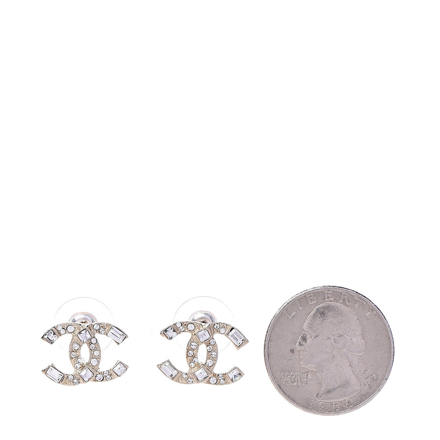 Chanel Crystal Baguette CC Earrings Gold 2 of 5