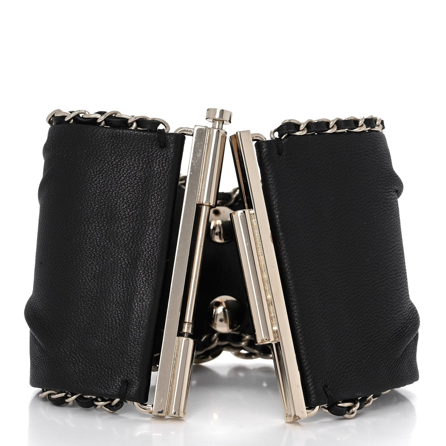 Lambskin Chain CC Cuff Bracelet Black Gold