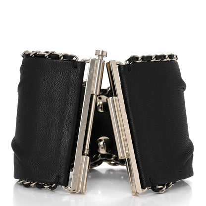 Chanel Lambskin Chain CC Cuff Bracelet Black Gold 6 of 8