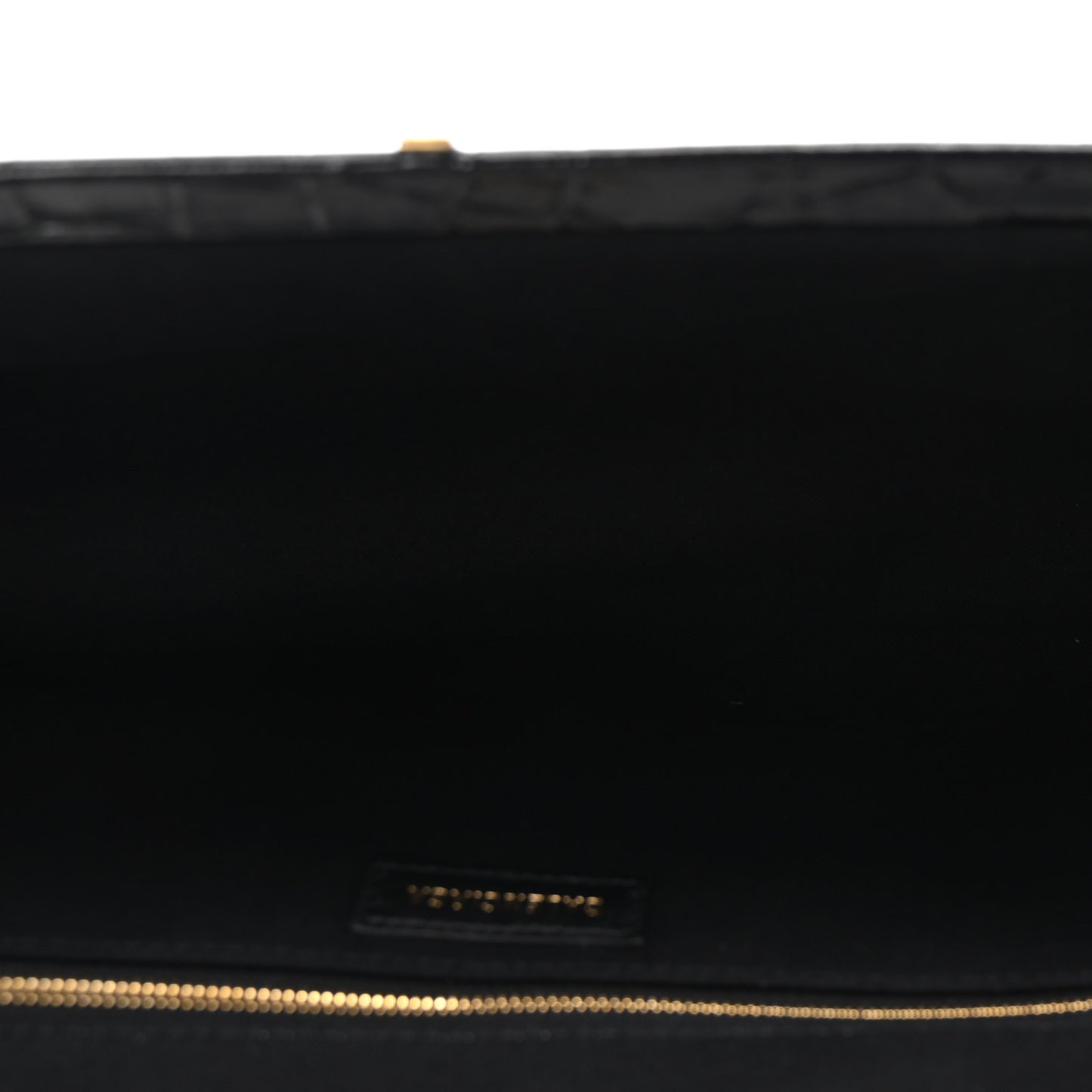 Shiny Supple Calfskin Logo Crocodile Embossed XL Cloud Clutch Black White