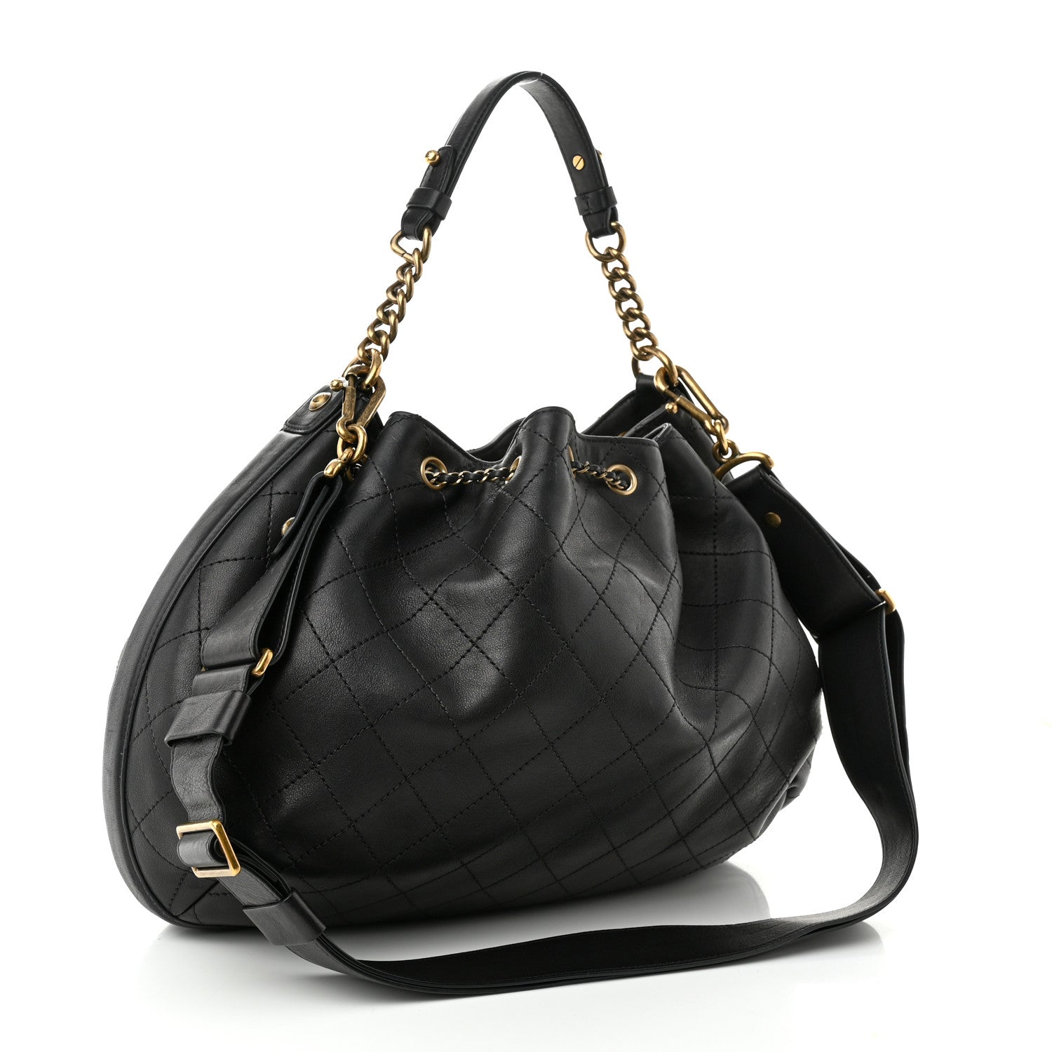 Chanel Calfskin Stitched Small Paris Rome Drawstring CC Bag Black 3 of 11