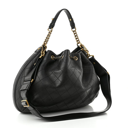 Chanel Calfskin Stitched Small Paris Rome Drawstring CC Bag Black 3 of 11