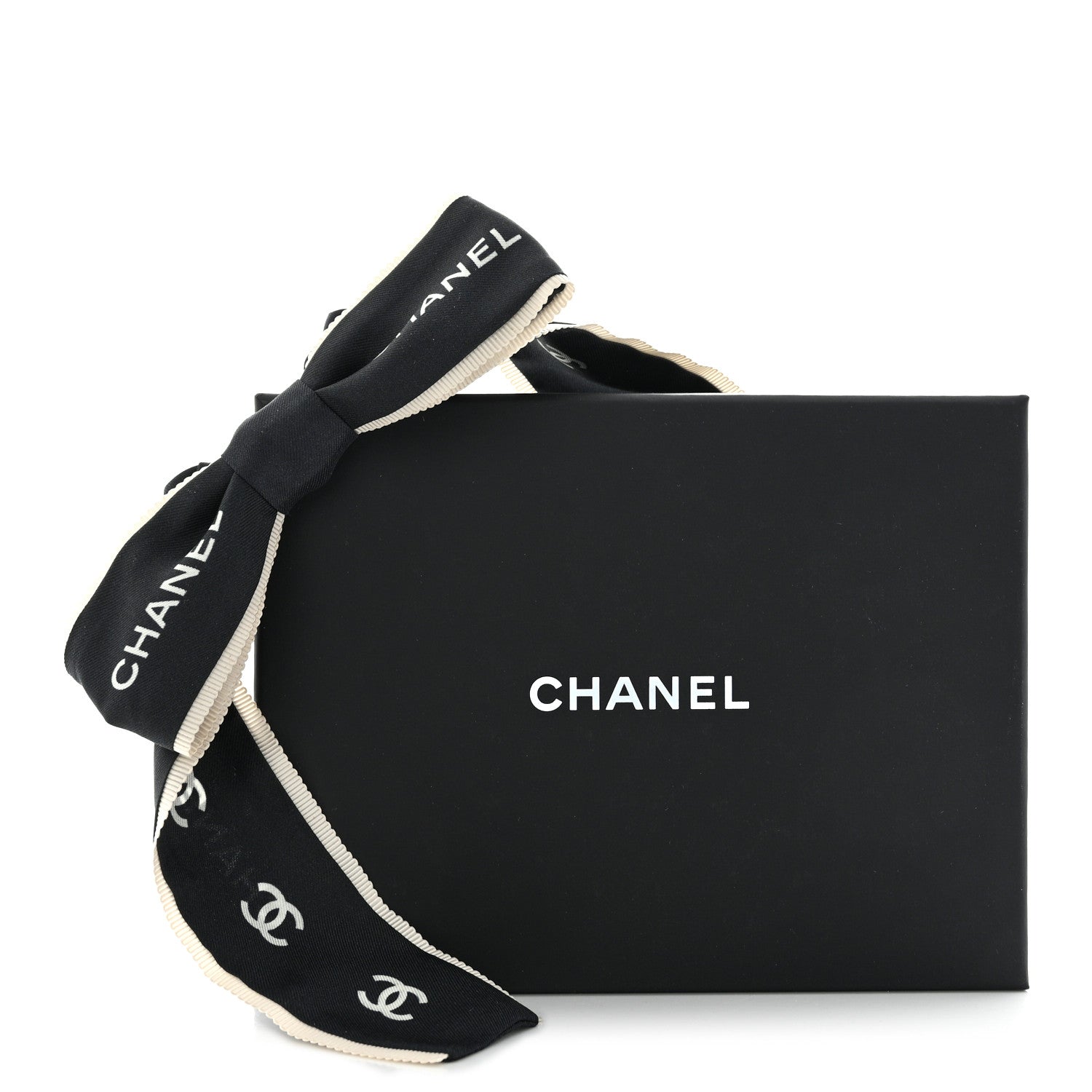 Chanel Silk CC Hair Tie Black Ecru 7 of 7
