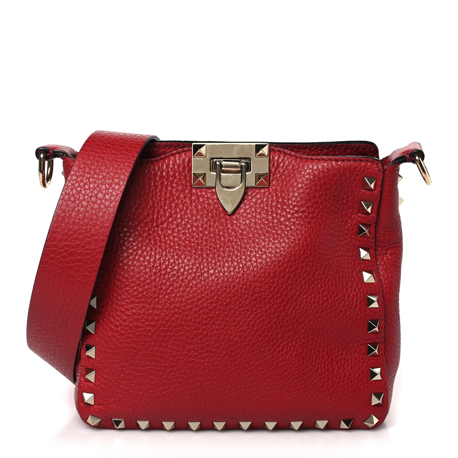Valentino Garavani Pebbled Calfskin Mini Rockstud Flip-Lock Messenger Bag Rosso Valentino 1 of 8