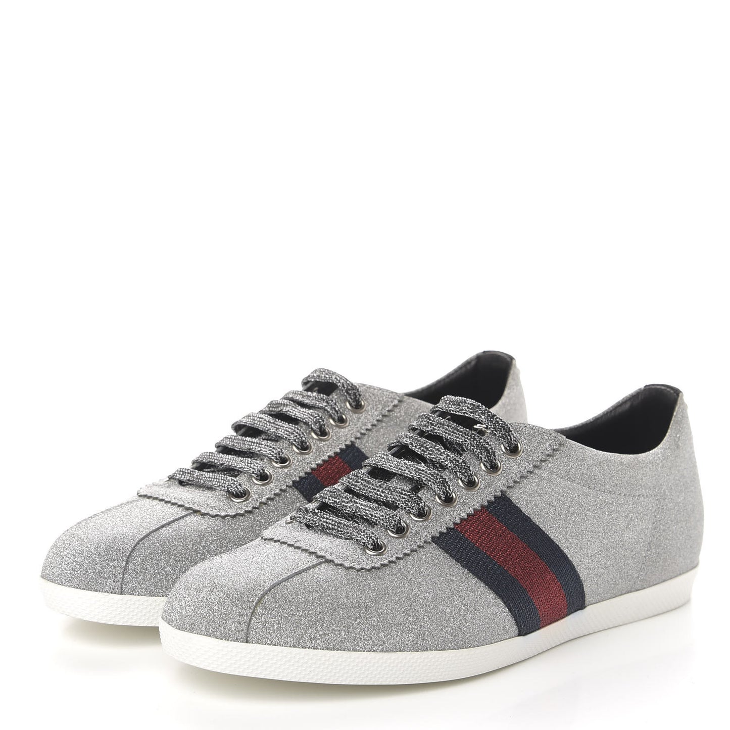 Metallic Calfskin Studded Bambi Web GG Sneakers 39.5 Silver