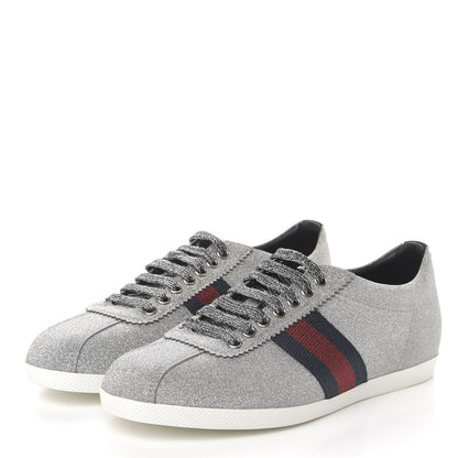 Gucci Metallic Calfskin Studded Bambi Web GG Sneakers 39.5 Silver 3 of 10
