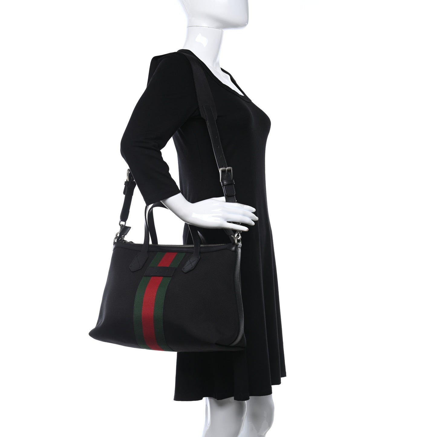 Nylon Web Top Handle Shoulder Bag Black