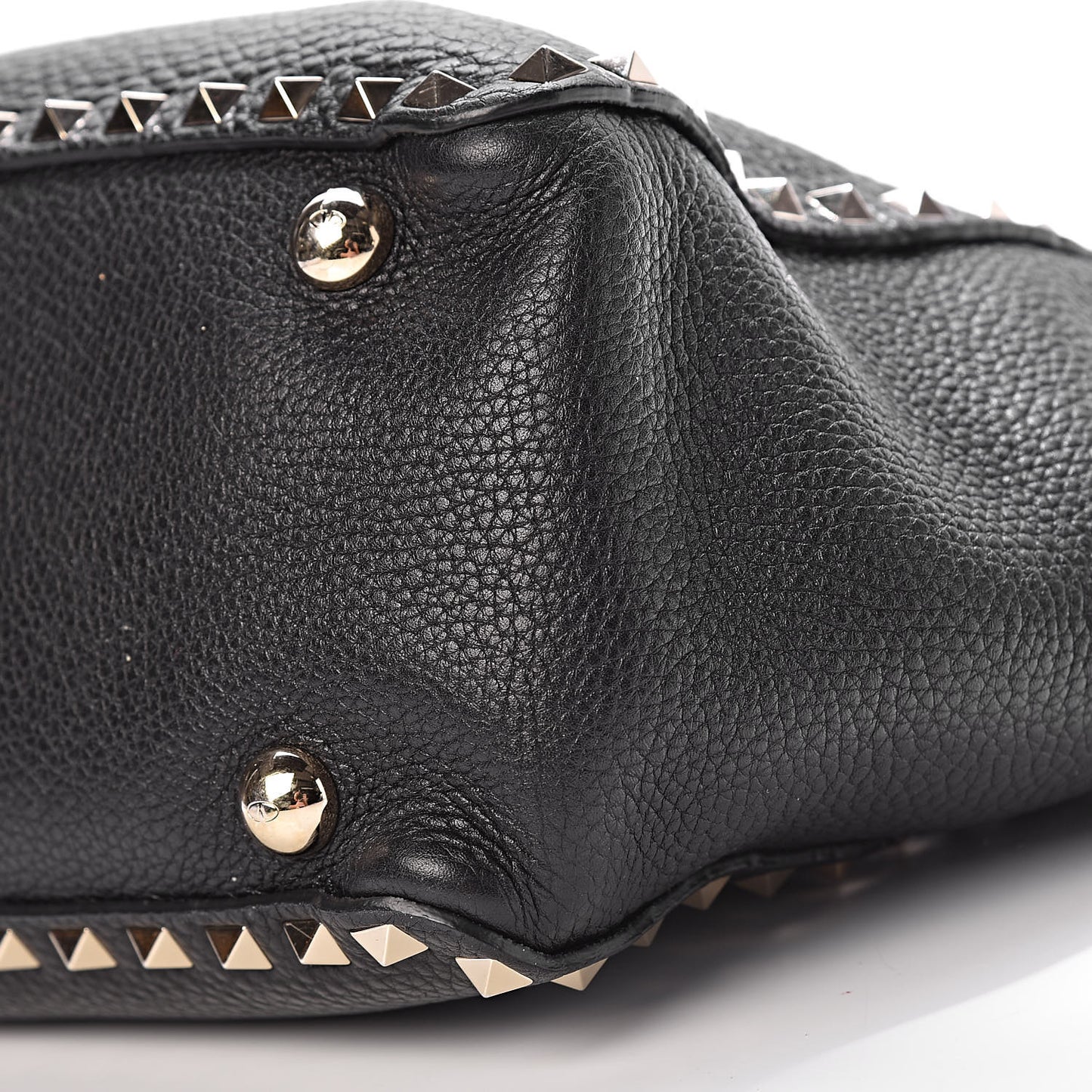 Grained Calfskin Small Rockstud Tote Black