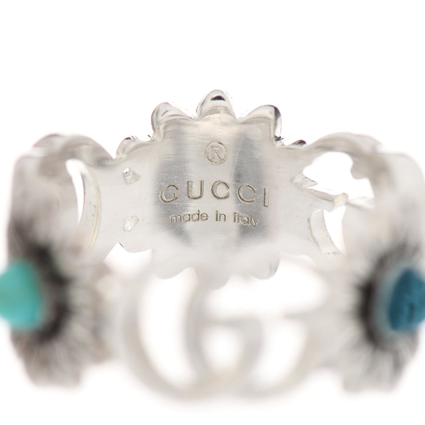 Sterling Silver Mother of Pearl Blue Topaz Flower Marmont Double G Ring 50 5.25