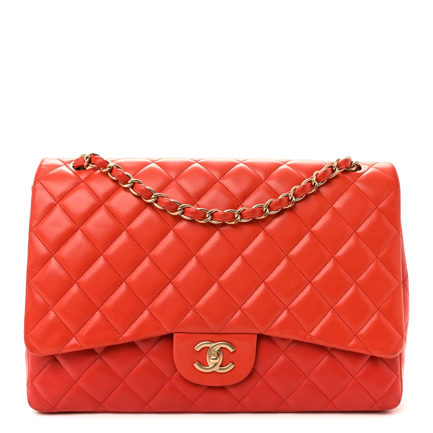 Lambskin Quilted Maxi Single Flap Red