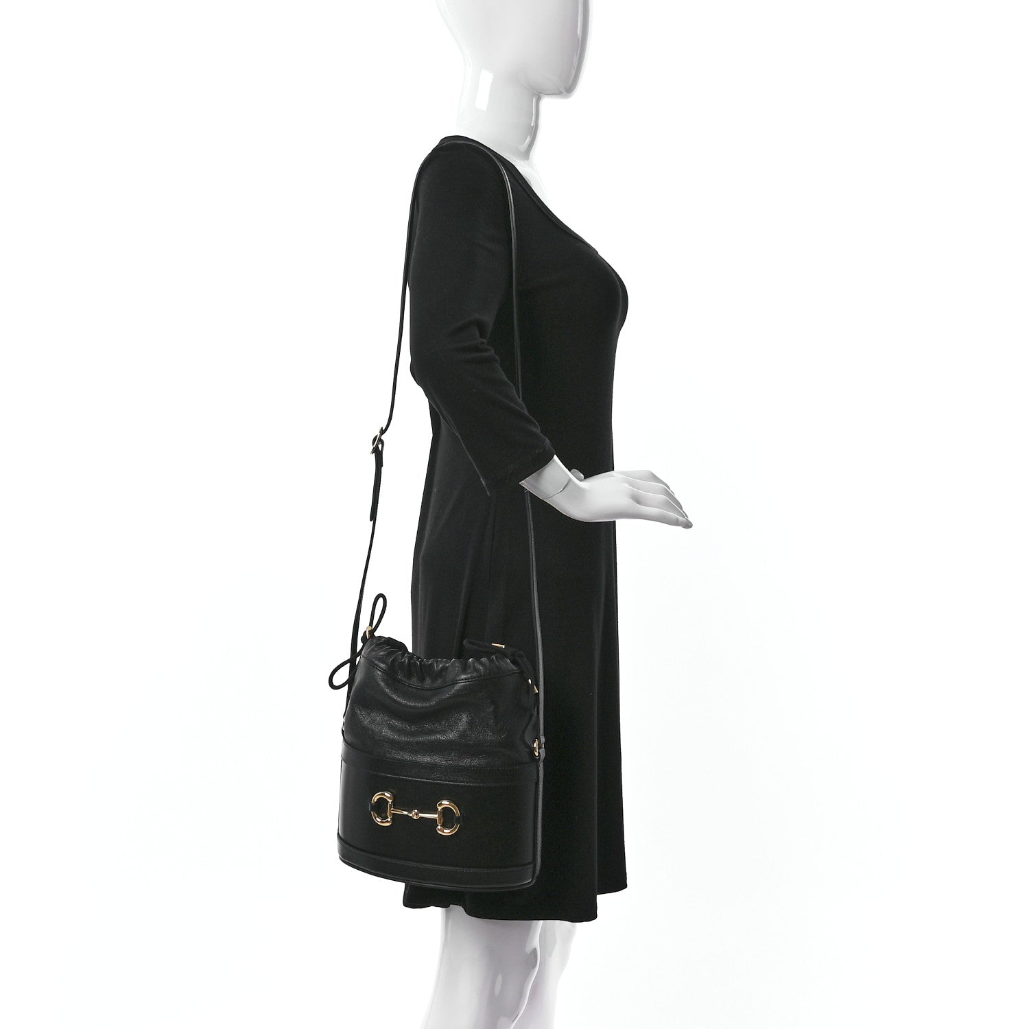 Gucci Azalea Sakai Calfskin Horsebit 1955 Drawstring Bucket Bag Black 2 of 10