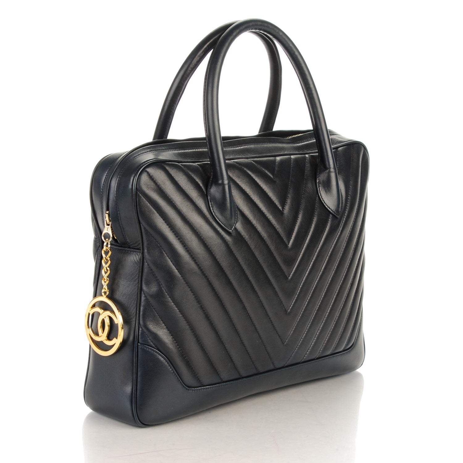 Chanel Lambskin Chevron Quilted Top Handle Bag Dark Navy 3 of 8