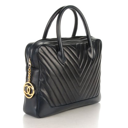 Chanel Lambskin Chevron Quilted Top Handle Bag Dark Navy 3 of 8