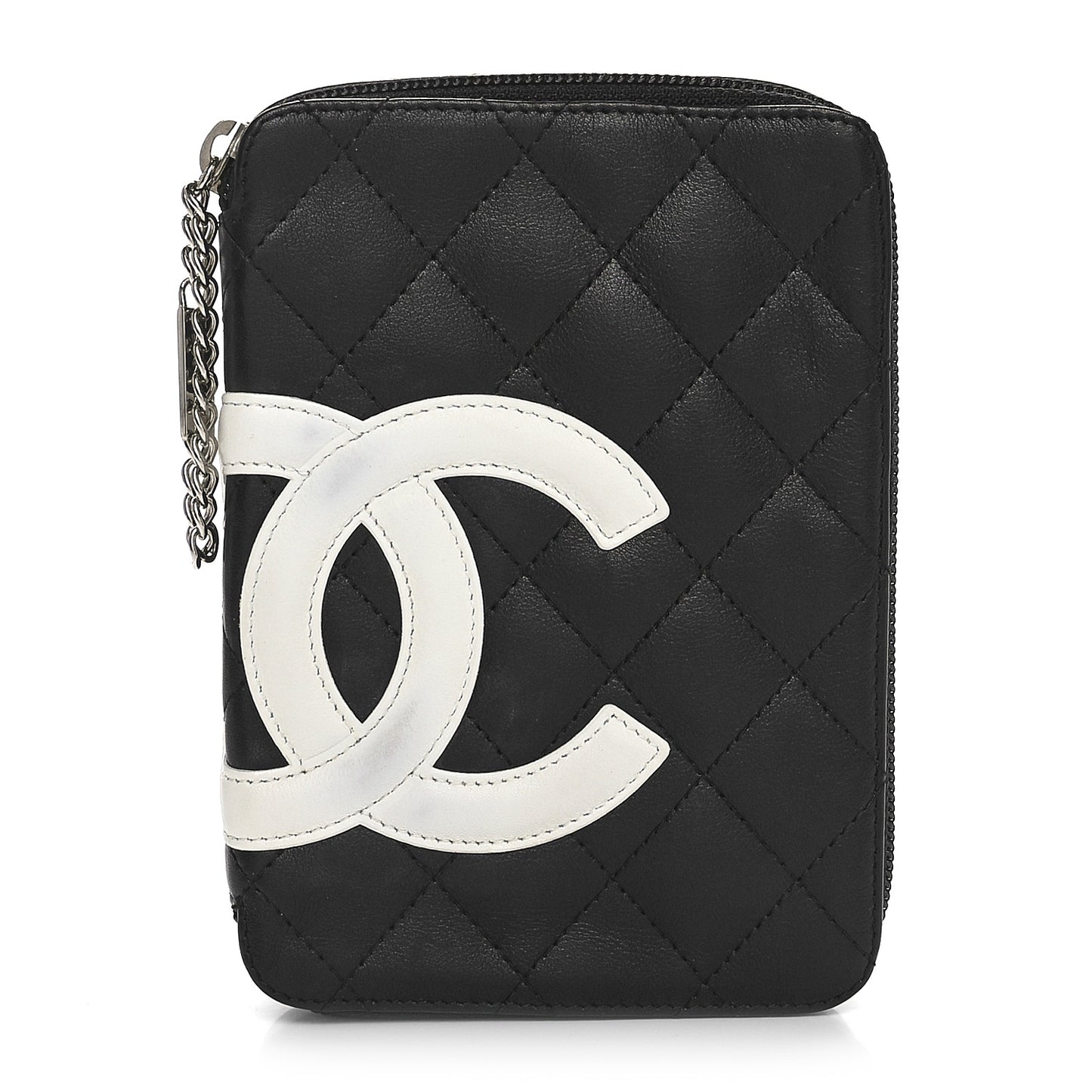 Calfskin Quilted Cambon Zip Around Cosmetic Pouch Black