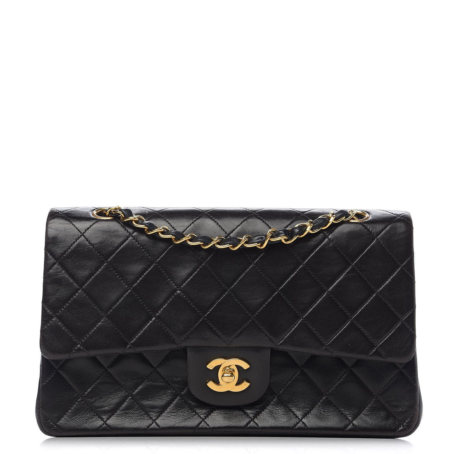 Lambskin Quilted Medium Double Flap Black