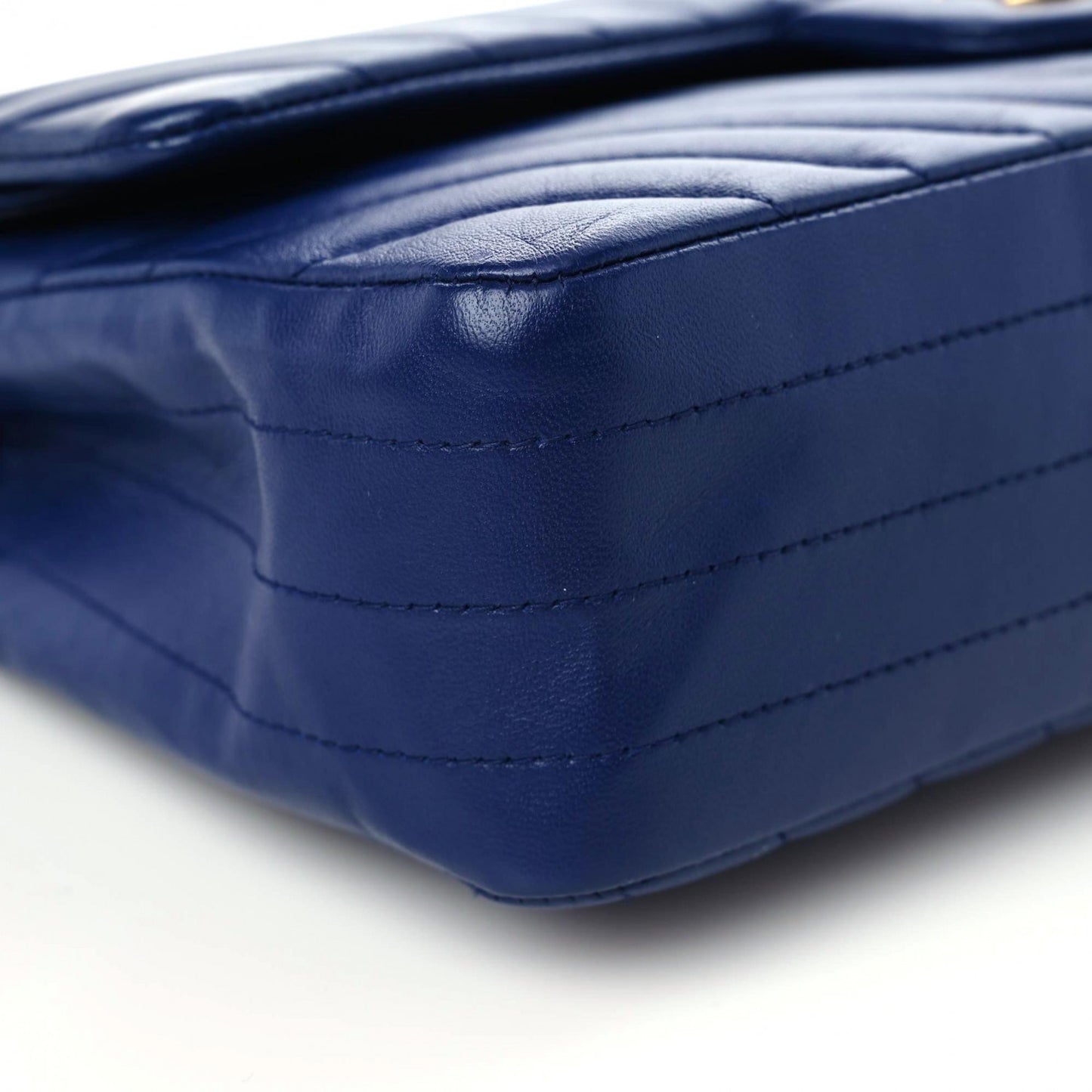 Lambskin Chevron Quilted Medium Double Flap Blue