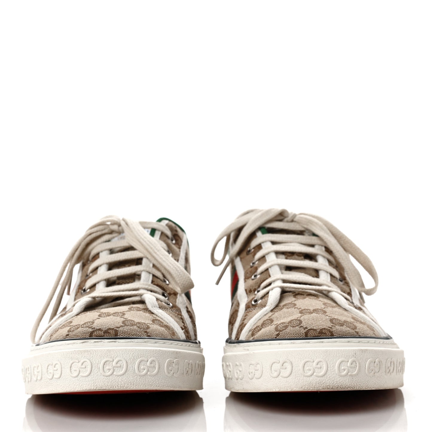 GG Monogram Web Mens 1977 Tennis Sneakers 10 Beige Ebony Mystic White