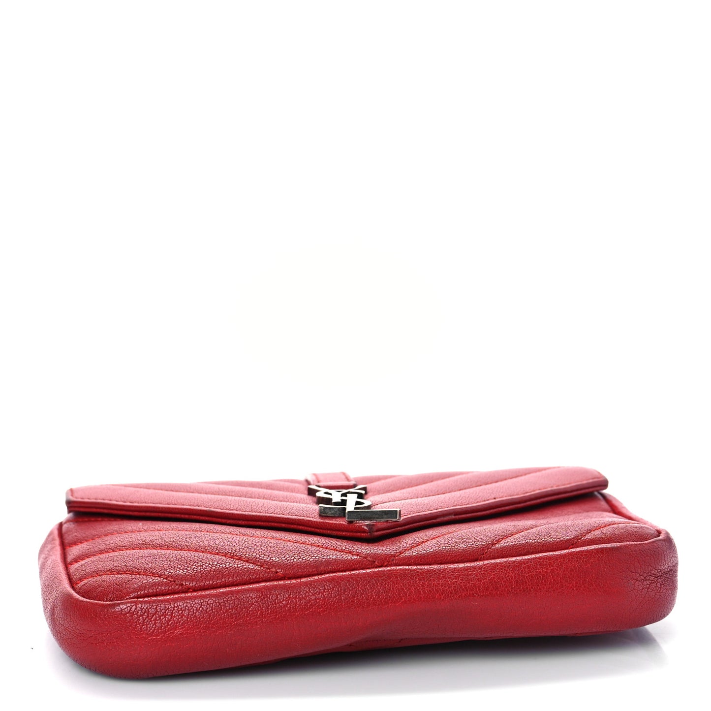 Sheepskin Matelasse Chevron Monogram College Chain Wallet New Red