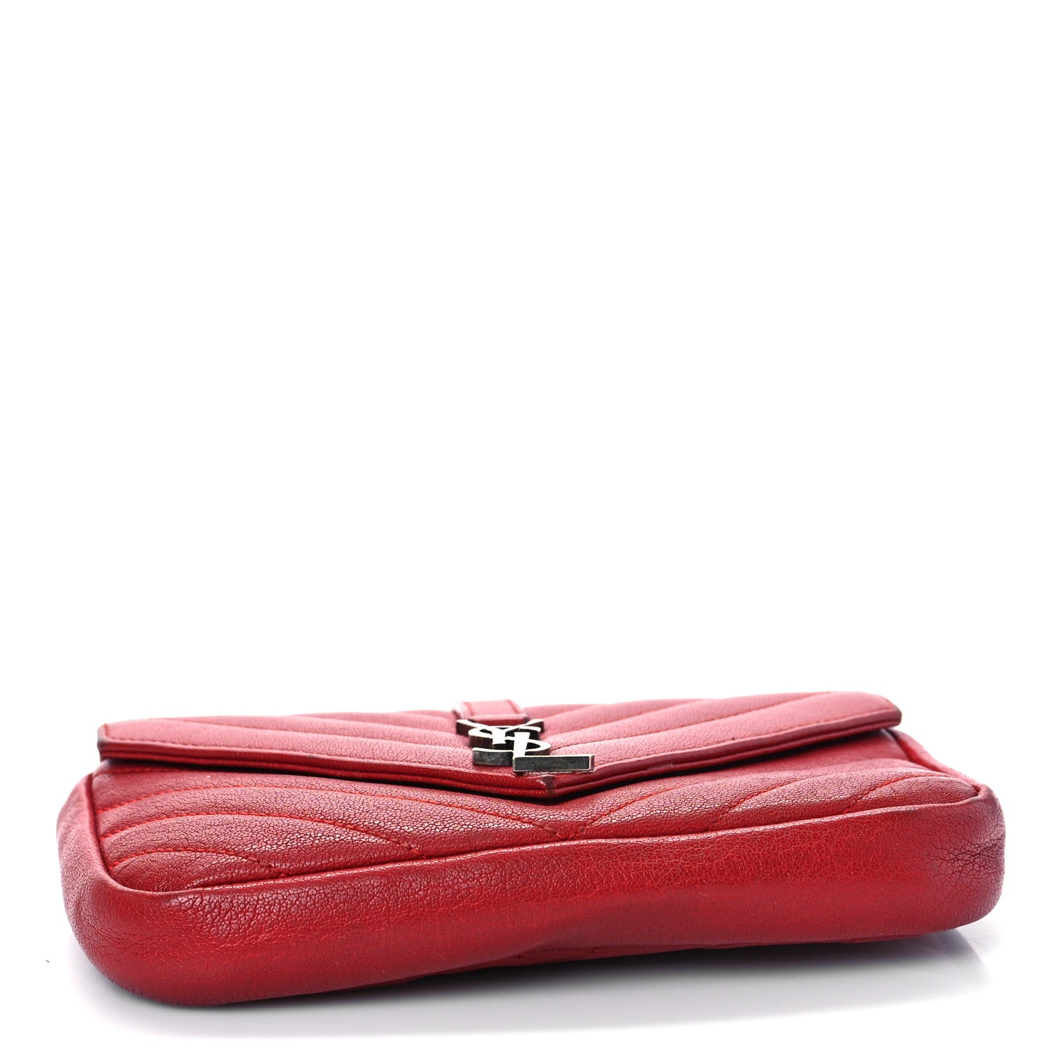 Saint Laurent Sheepskin Matelasse Chevron Monogram College Chain Wallet New Red 4 of 16