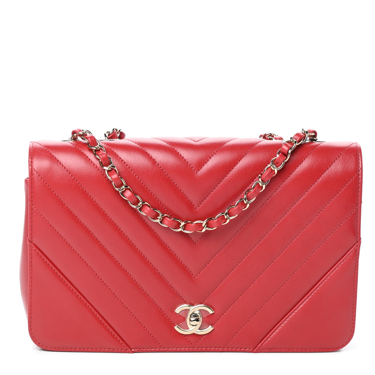 Calfskin Chevron Quilted Large Statement Flap Red