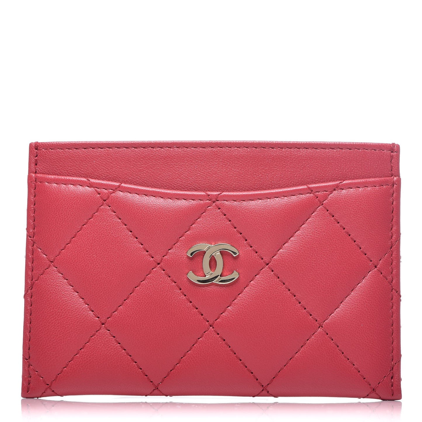 Lambskin Quilted Card Holder Dark Pink