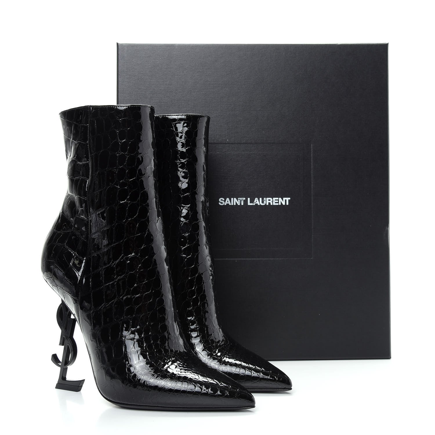 Saint Laurent Alligator Embossed Patent Calfskin Opyum 110 Ankle Boots 39 Black 11 of 11