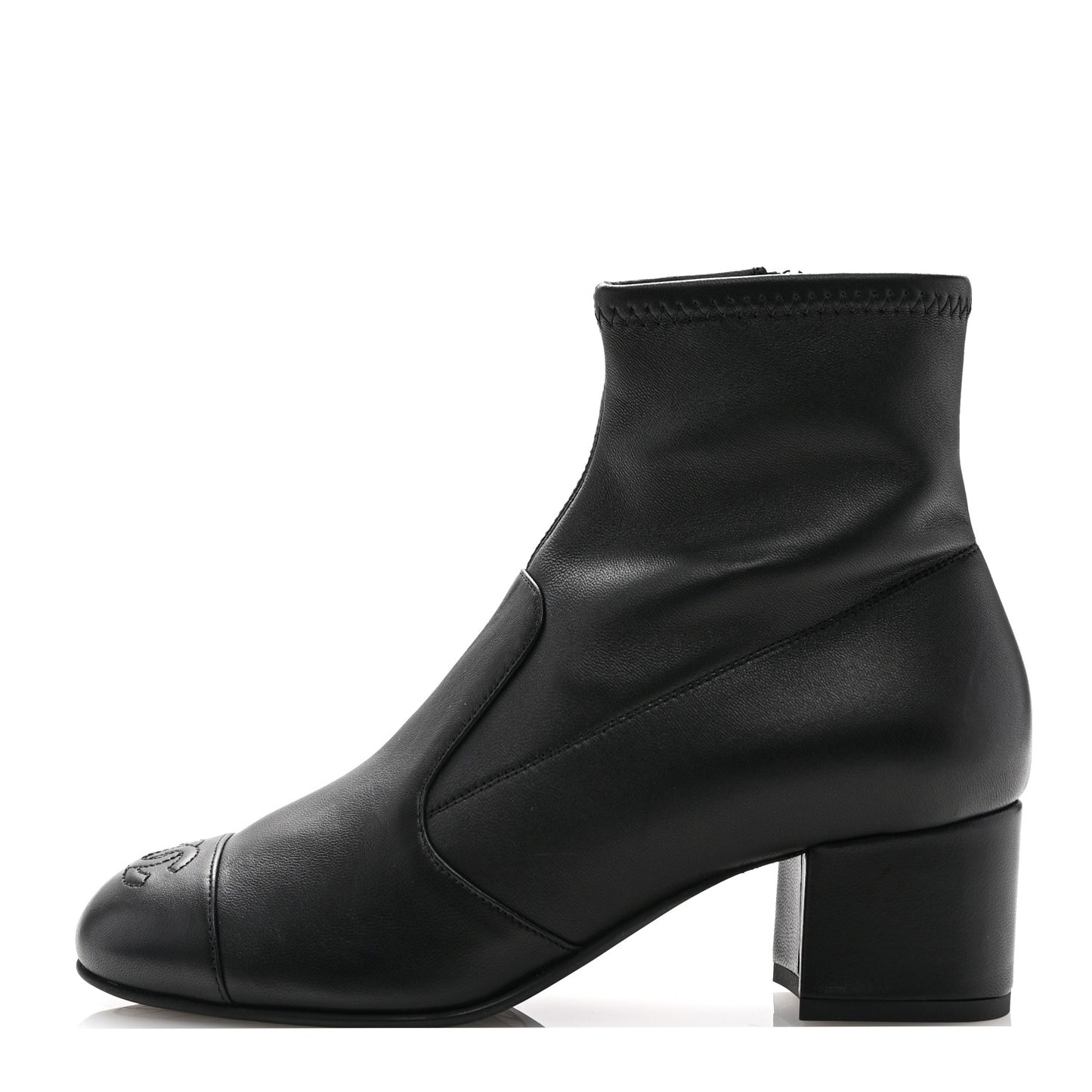 Stretch Lambskin Cap Toe CC Short Boots 37 Black