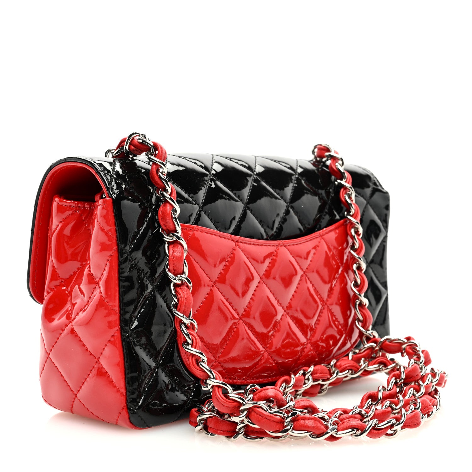 Chanel Patent Calfskin Quilted Bi-Color Mini Rectangular Flap Red Black 3 of 10