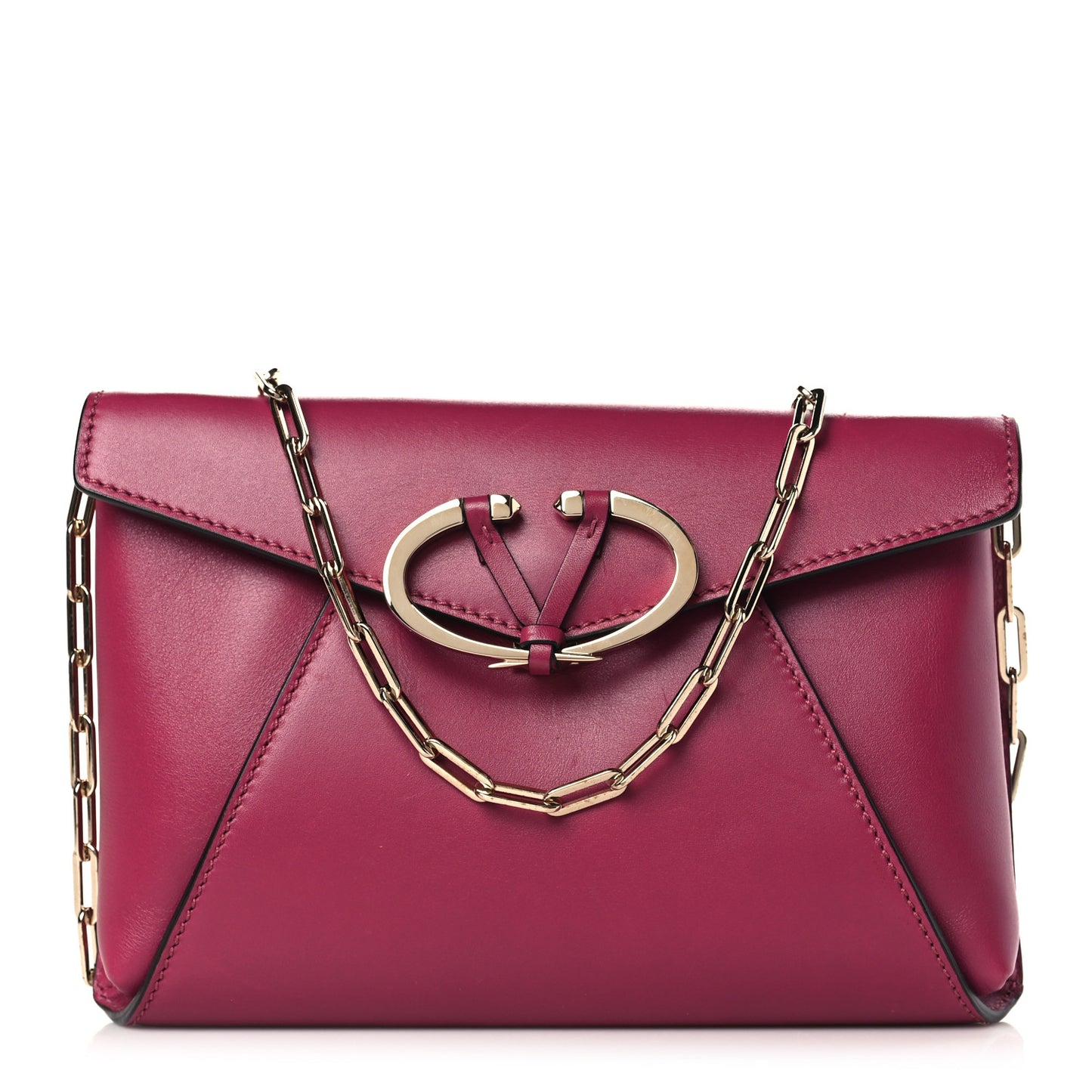 Calfskin V Rivet Chain Clutch Camelia