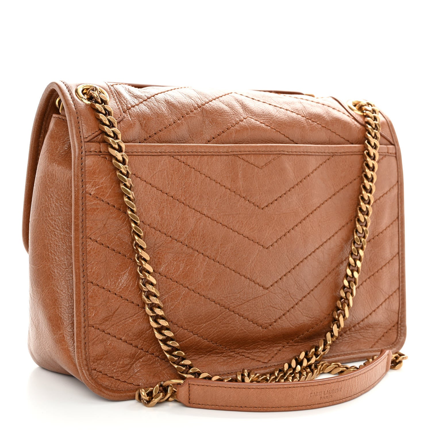 Saint Laurent Crinkled Calfskin Matelasse Monogram Medium Niki Chain Satchel Light Caramel 3 of 9