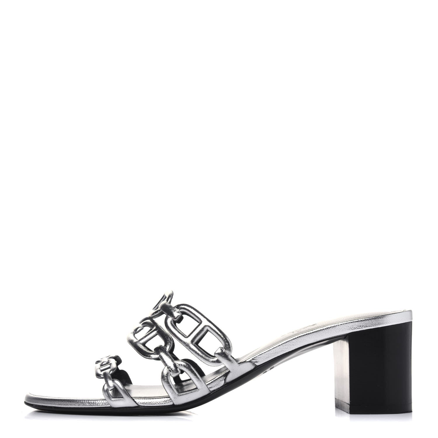 Hermes Metallic Calfskin Tandem Sandals 38 Gris Argente 1 of 13