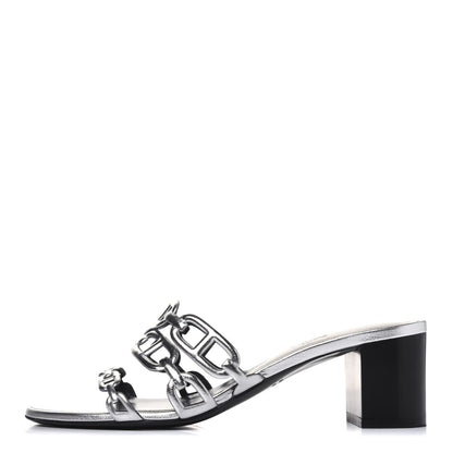 Hermes Metallic Calfskin Tandem Sandals 38 Gris Argente 1 of 13