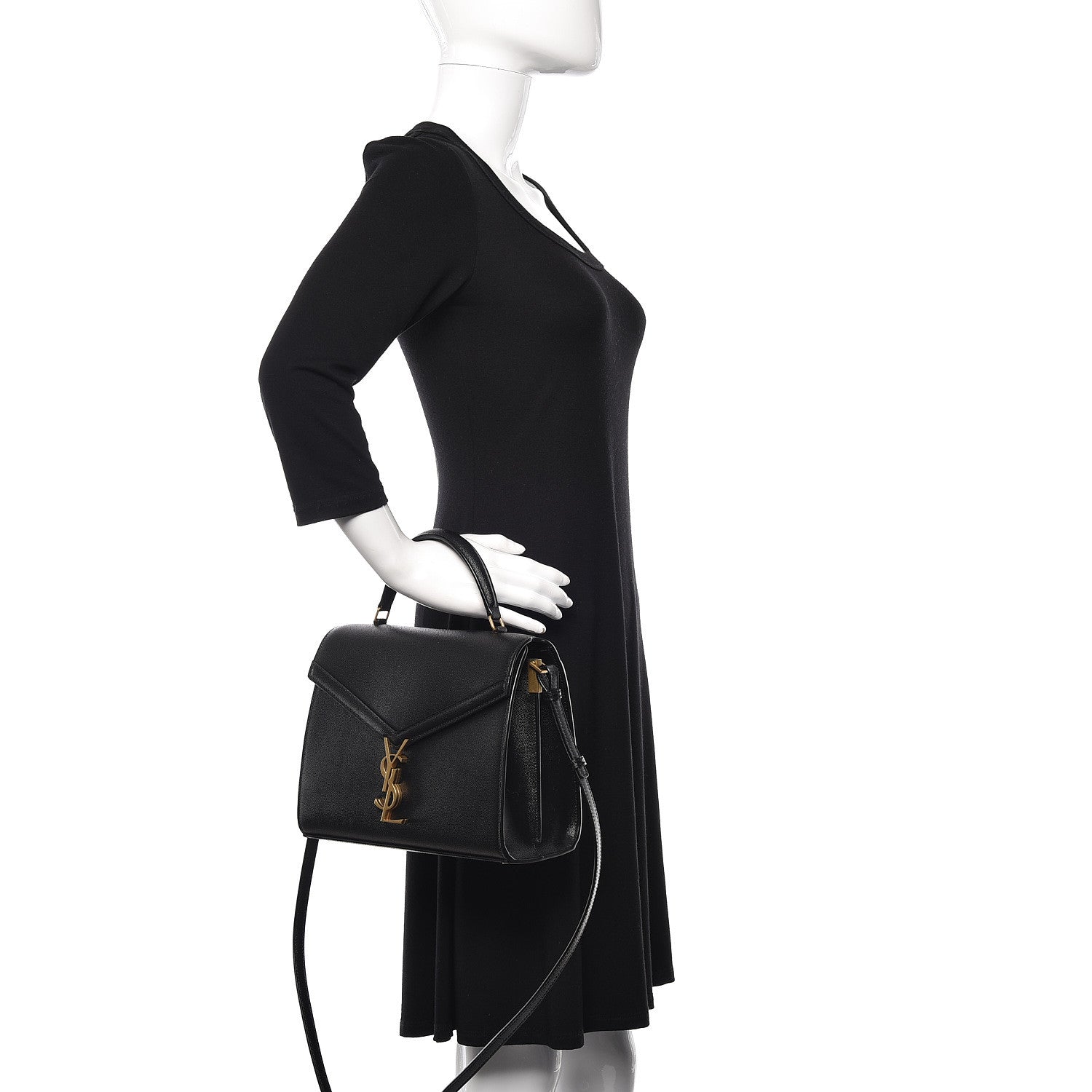 Saint Laurent Grain de Poudre Medium Classic Monogram Cassandra Top Handle Black Rouge Legion 2 of 13