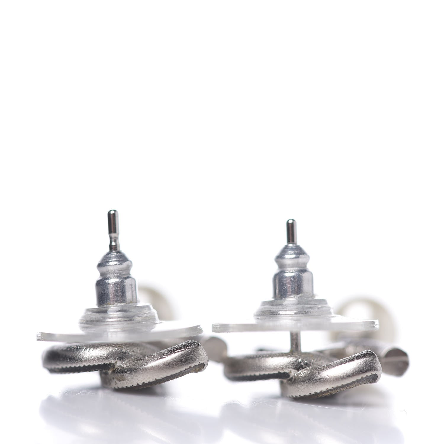 Chanel Pearl Enamel CC Drop Earrings Silver Grey 2 of 3