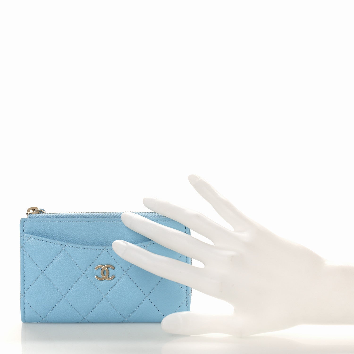 Chanel Caviar Quilted CC Zip Around Card Holder Light Blue 2 of 10