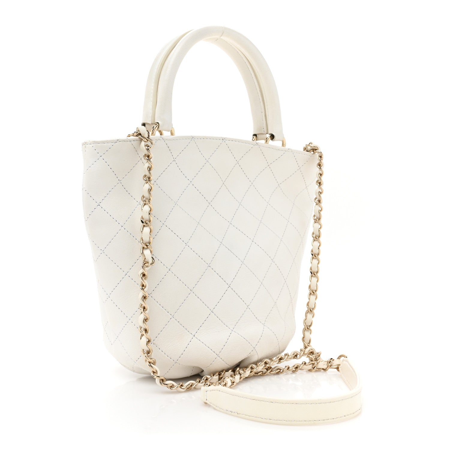 Chanel Lambskin Stitched Small Shopping Tote White 3 of 14