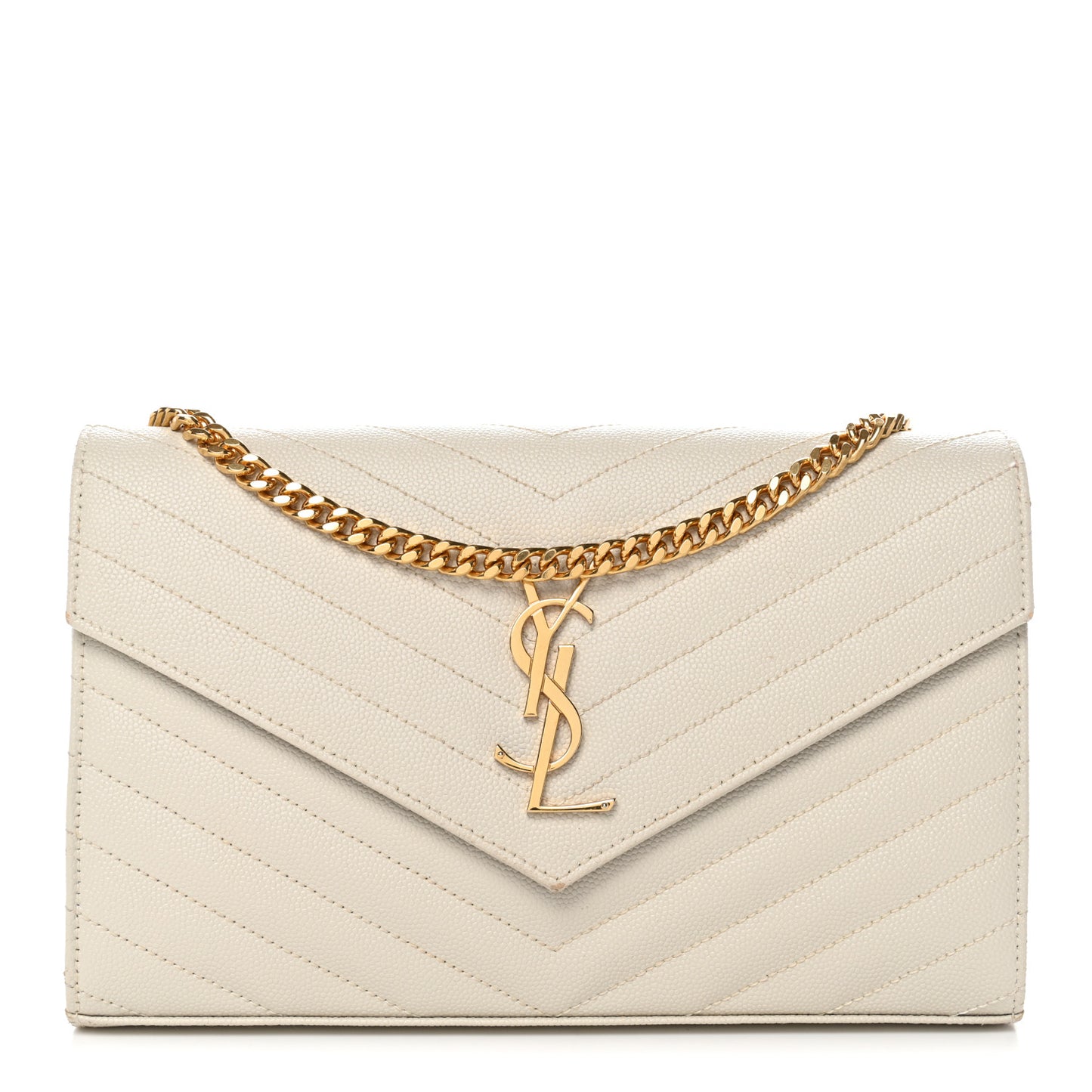 Grain De Poudre Matelasse Chevron Monogram Chain Wallet Crema Soft