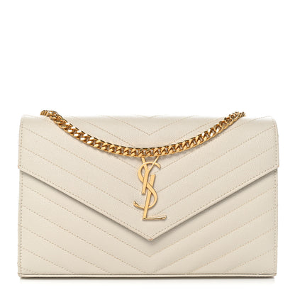 Saint Laurent Grain De Poudre Matelasse Chevron Monogram Chain Wallet Crema Soft 1 of 12