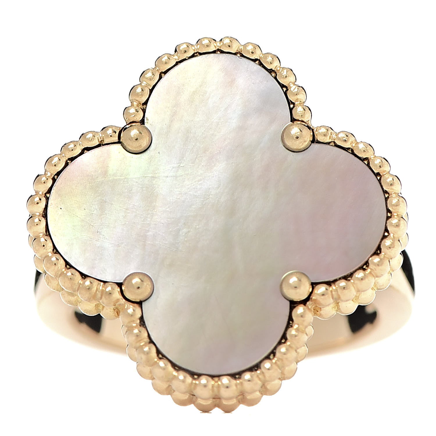 Van Cleef & Arpels 18K Yellow Gold Grey Mother of Pearl Magic Alhambra Ring 52 6 1 of 5
