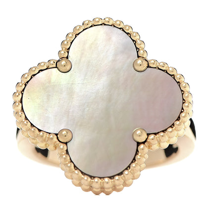 Van Cleef & Arpels 18K Yellow Gold Grey Mother of Pearl Magic Alhambra Ring 52 6 1 of 5