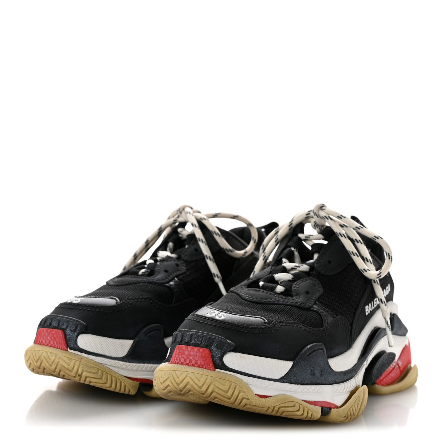 Fabric Mesh Washed Effect Womens Triple S Sneakers 35 Black Red