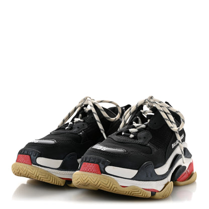 Balenciaga Fabric Mesh Washed Effect Womens Triple S Sneakers 35 Black Red 4 of 8