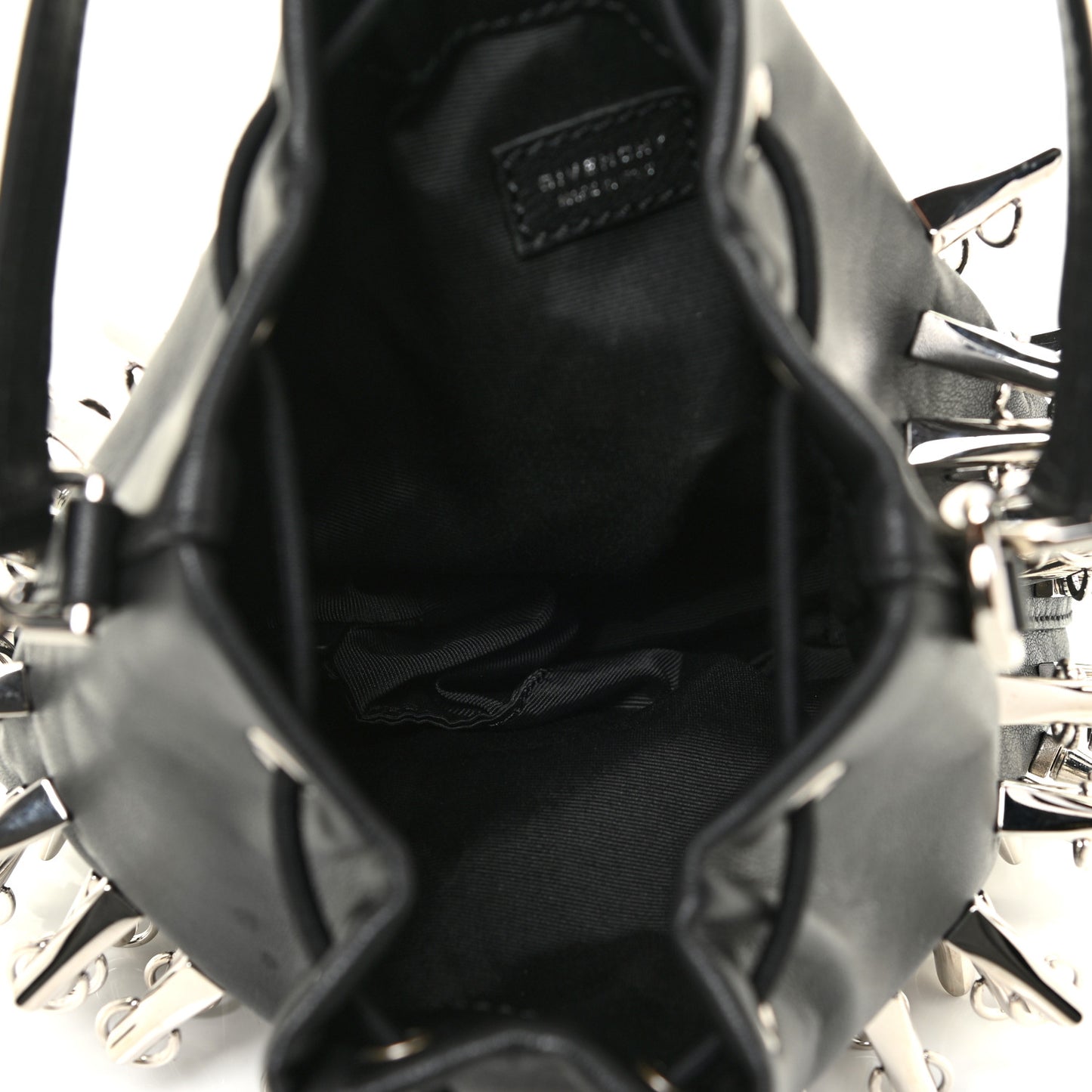 Calfskin Spiked Drawstring Bucket Bag Black