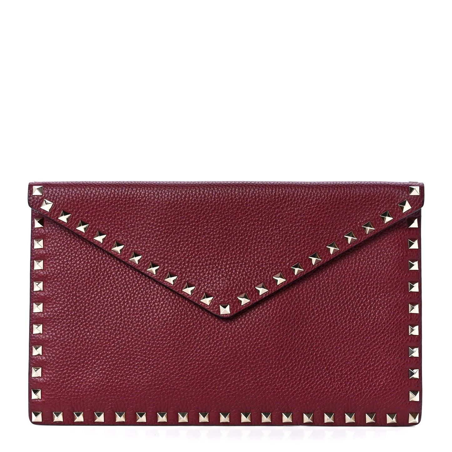 Pebbled Calfskin Large Rockstud Envelope Clutch Cerise