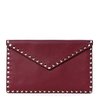 Valentino Garavani Pebbled Calfskin Large Rockstud Envelope Clutch Cerise 1 of 12