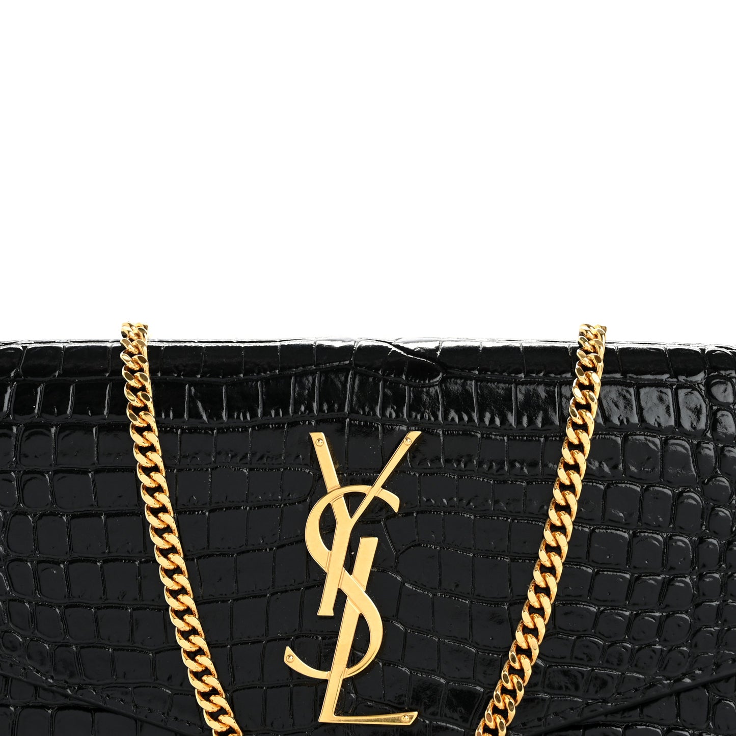 Calfskin Crocodile Embossed Monogram Uptown Chain Wallet Black