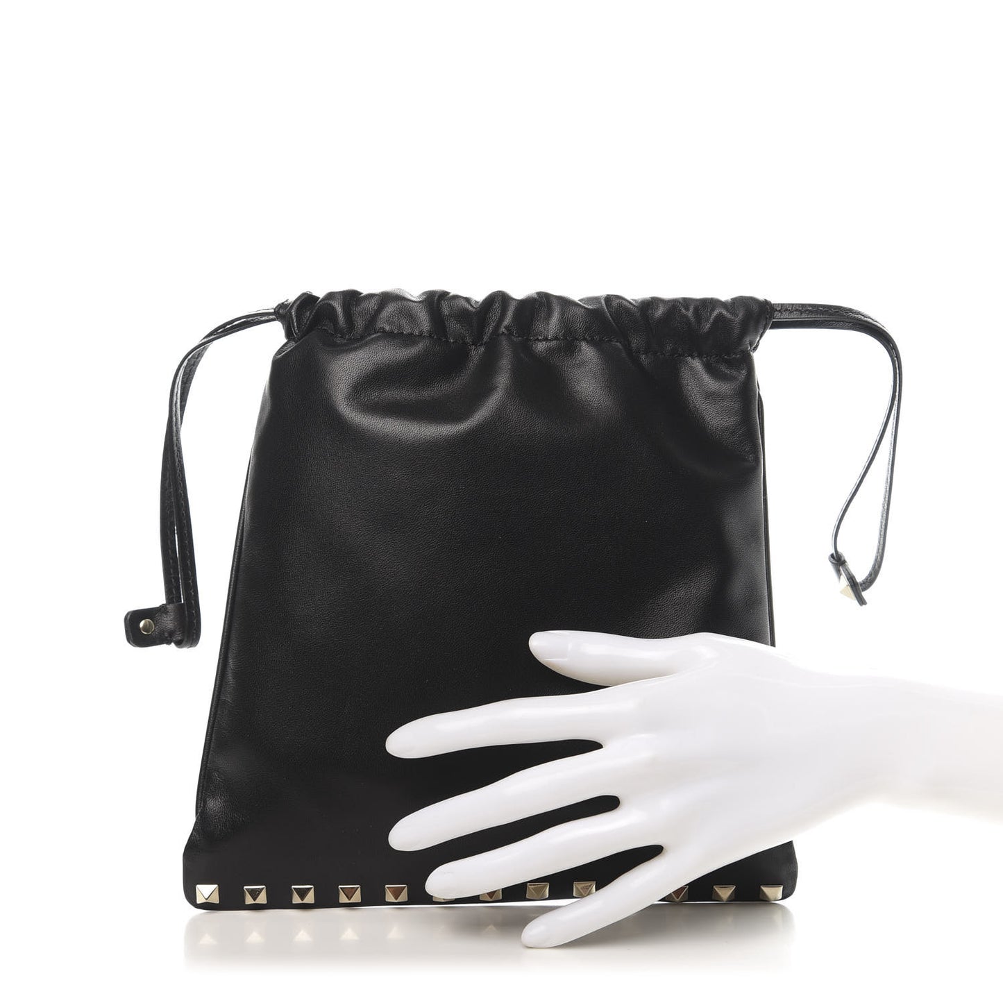 Calfskin Rockstud Drawstring Pouch Black