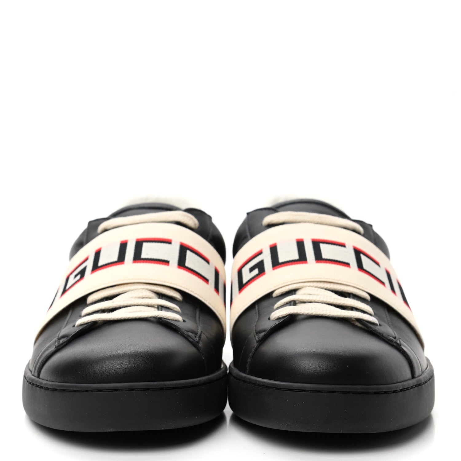 Gucci Calfskin Stripe Mens New Ace Sneakers 10 Black Ecru Red Flame 2 of 9