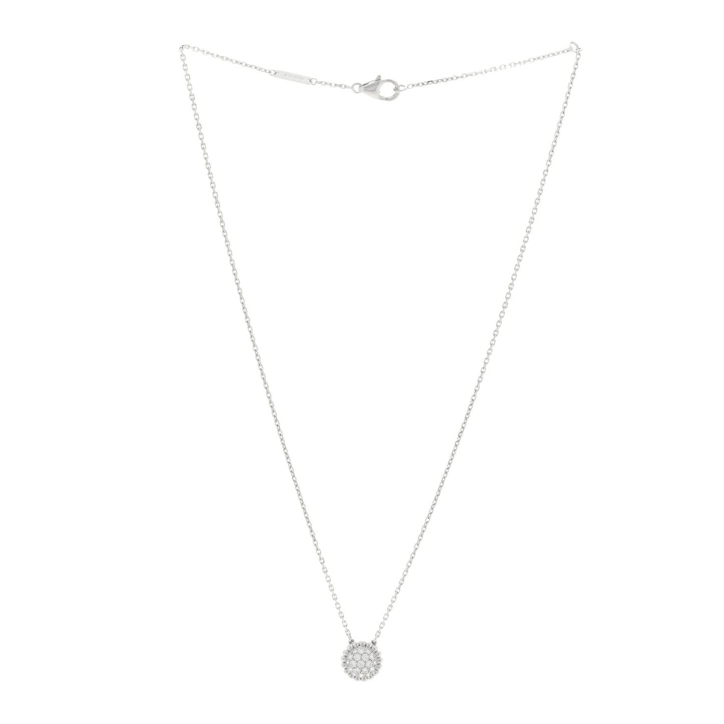 18K White Gold Diamond Perlee Pendant Necklace